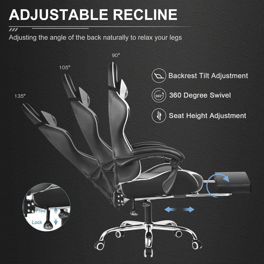 Silla Gamer Reclinable con Reposapiés Extensible