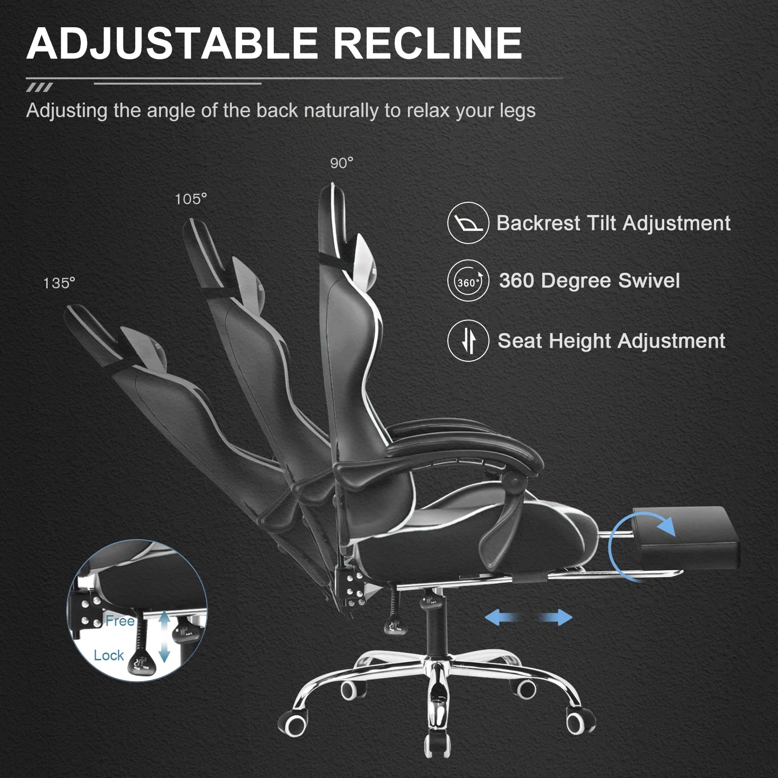 Silla Gamer Reclinable con Reposapiés Extensible
