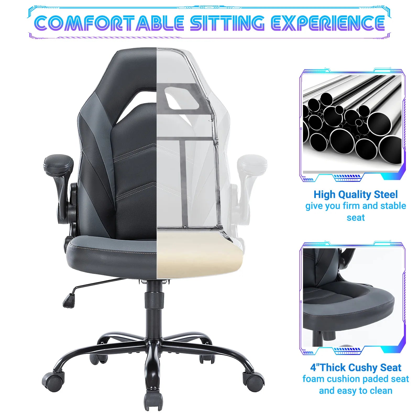 Silla de Escritorio Gaming Ajustable en Cuero Sintético