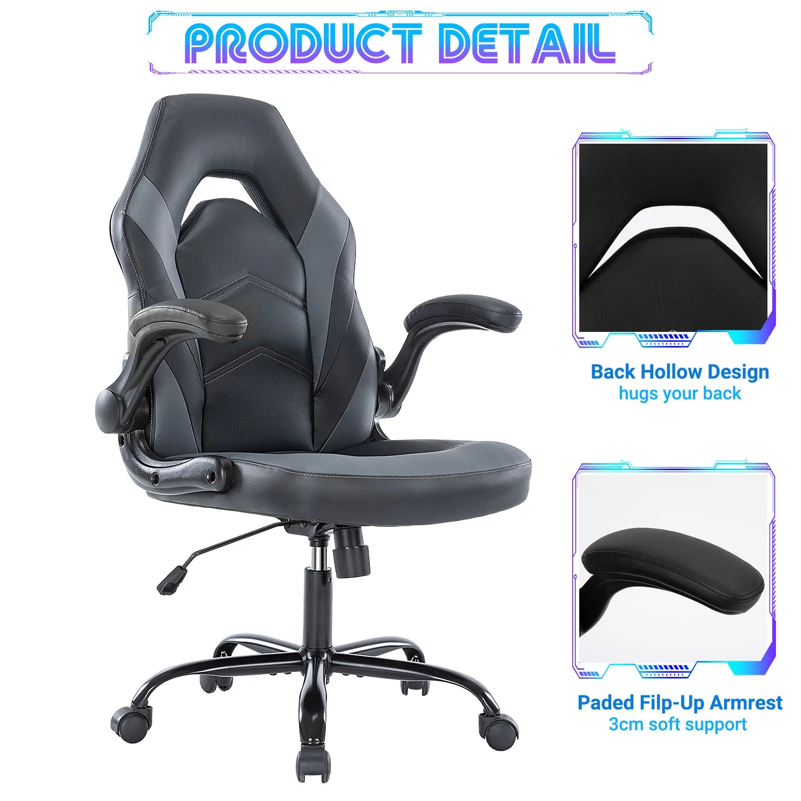 Silla de Escritorio Gaming Ajustable en Cuero Sintético
