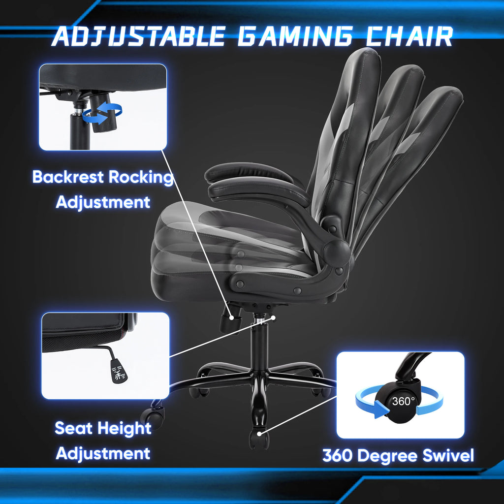 Silla de Escritorio Gaming Ajustable en Cuero Sintético