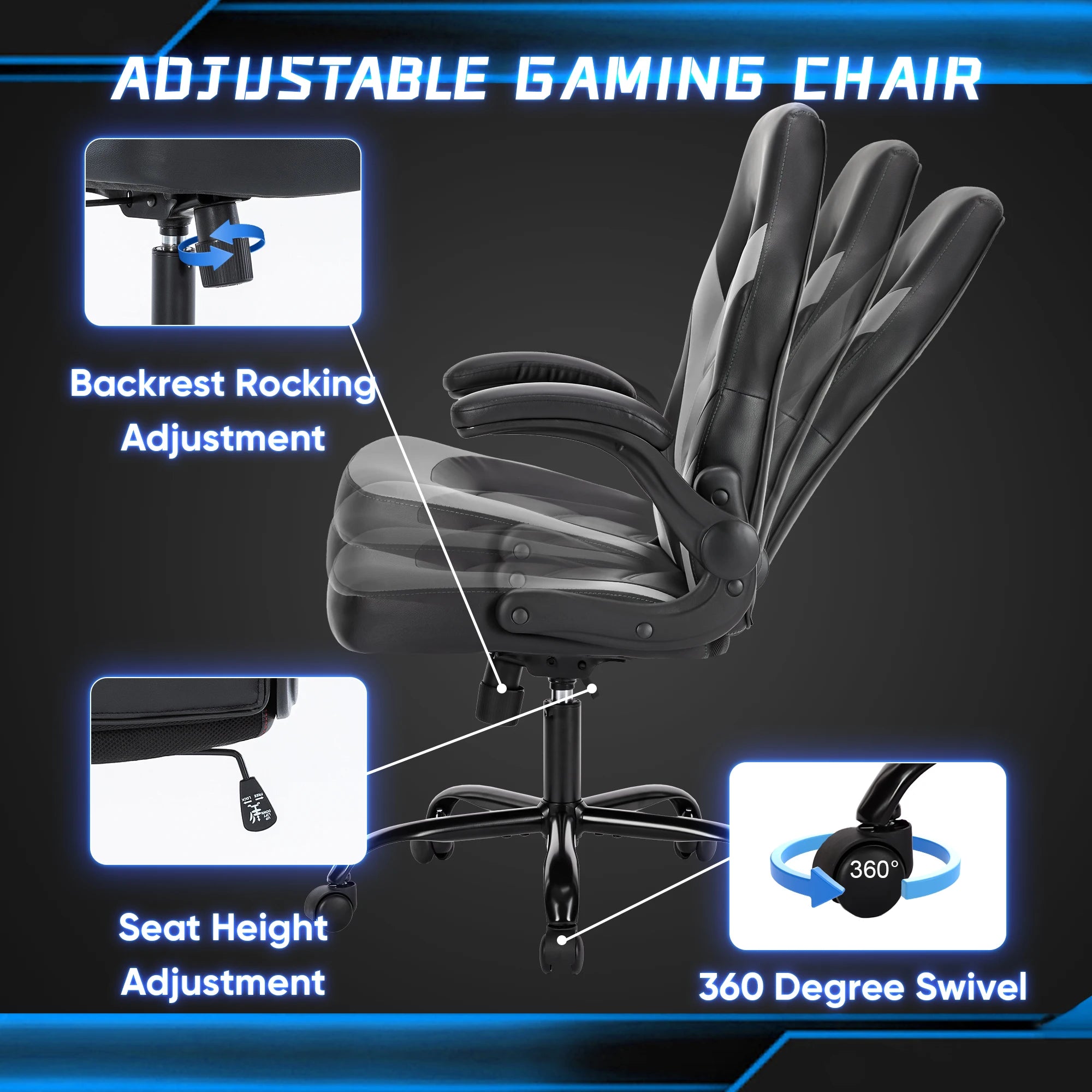 Silla de Escritorio Gaming Ajustable en Cuero Sintético